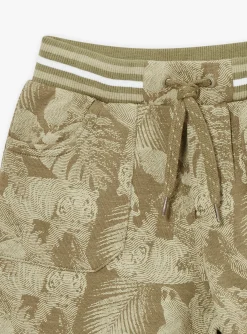 Bermuda Shorts-Sergent Major Khaki leaf and tiger print fleece bermuda shorts