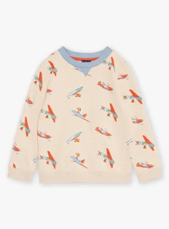 Knitwear, Sweater, Cardigan-Sergent Major Light beige fleece sweatshirt with aircraft print