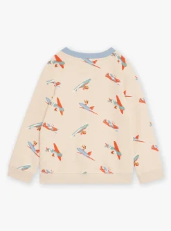 Knitwear, Sweater, Cardigan-Sergent Major Light beige fleece sweatshirt with aircraft print