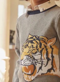 Knitwear, Sweater, Cardigan-Sergent Major Mottled gray tiger-head sweater