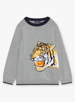 Knitwear, Sweater, Cardigan-Sergent Major Mottled gray tiger-head sweater