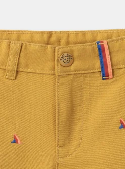 Bermuda Shorts-Sergent Major Mustard shorts with multicoloured shark fin embroideries