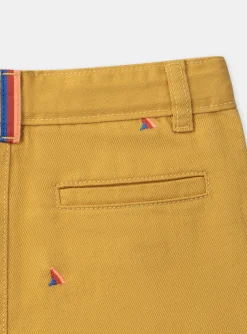 Bermuda Shorts-Sergent Major Mustard shorts with multicoloured shark fin embroideries
