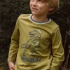 T-shirt, Polo Shirt-Sergent Major Mustard yellow T-shirt with dinosaur motif