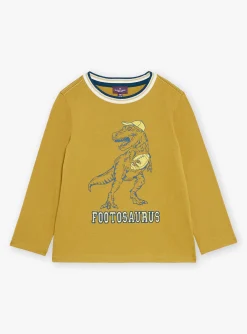 T-shirt, Polo Shirt-Sergent Major Mustard yellow T-shirt with dinosaur motif