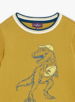T-shirt, Polo Shirt-Sergent Major Mustard yellow T-shirt with dinosaur motif