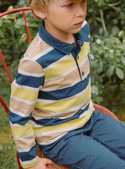 T-shirt, Polo Shirt-Sergent Major Navy, beige and green striped polo shirt