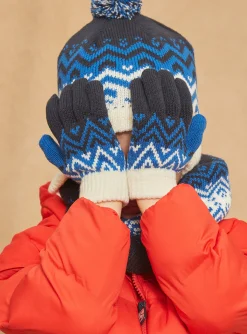 Beany, Scarf & Gloves-Sergent Major Navy blue and white knitted gloves