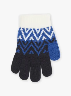 Beany, Scarf & Gloves-Sergent Major Navy blue and white knitted gloves