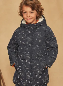 Coat, Parka, Jacket-Sergent Major Navy blue hooded down jacket with solar system print
