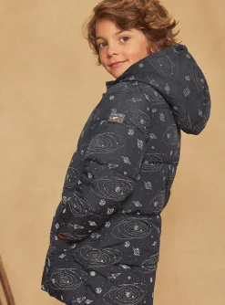 Coat, Parka, Jacket-Sergent Major Navy blue hooded down jacket with solar system print