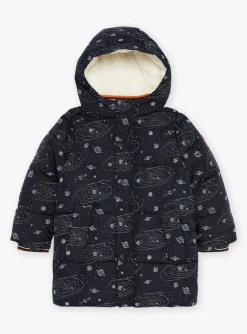 Coat, Parka, Jacket-Sergent Major Navy blue hooded down jacket with solar system print