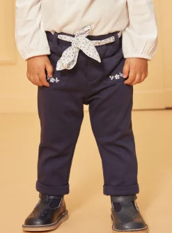 Trousers, Jeans | Trousers, Jeans-Sergent Major Navy blue pants with floral print belt