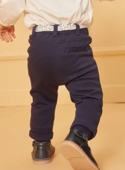 Trousers, Jeans | Trousers, Jeans-Sergent Major Navy blue pants with floral print belt