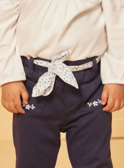 Trousers, Jeans | Trousers, Jeans-Sergent Major Navy blue pants with floral print belt