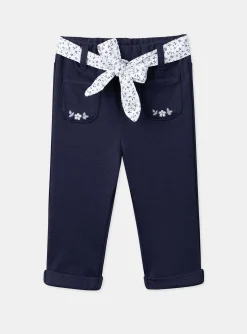 Trousers, Jeans | Trousers, Jeans-Sergent Major Navy blue pants with floral print belt