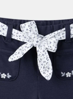 Trousers, Jeans | Trousers, Jeans-Sergent Major Navy blue pants with floral print belt