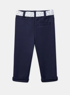 Trousers, Jeans | Trousers, Jeans-Sergent Major Navy blue pants with floral print belt
