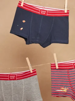 Underwear & Socks-Sergent Major 3 navy blue, red and gray boxer shorts with galaxies and stripes print