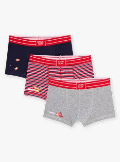 Underwear & Socks-Sergent Major 3 navy blue, red and gray boxer shorts with galaxies and stripes print