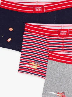 Underwear & Socks-Sergent Major 3 navy blue, red and gray boxer shorts with galaxies and stripes print
