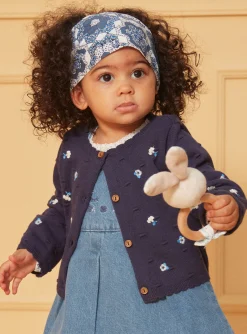 Knitwear, Sweater, Cardigan | Knitwear, Sweater, Cardigan-Sergent Major Navy blue textured cardigan with embroidered flowers