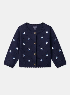 Knitwear, Sweater, Cardigan | Knitwear, Sweater, Cardigan-Sergent Major Navy blue textured cardigan with embroidered flowers
