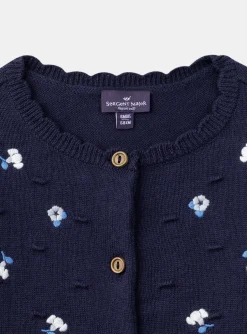 Knitwear, Sweater, Cardigan | Knitwear, Sweater, Cardigan-Sergent Major Navy blue textured cardigan with embroidered flowers