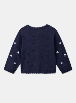 Knitwear, Sweater, Cardigan | Knitwear, Sweater, Cardigan-Sergent Major Navy blue textured cardigan with embroidered flowers