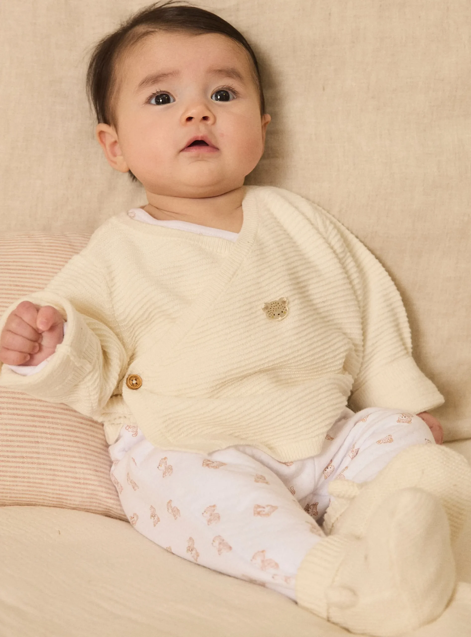 Coat, Cardigan-Sergent Major Off white KNITTED BABY CARDIGAN