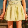 Skirt, Shorts-Sergent Major Pale Yellow Embroidered Shorts