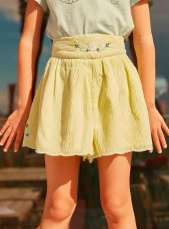 Skirt, Shorts-Sergent Major Pale Yellow Embroidered Shorts