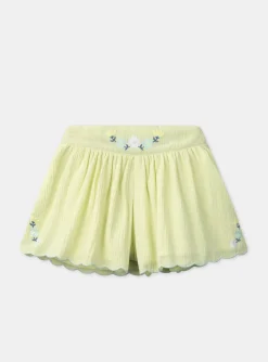 Skirt, Shorts-Sergent Major Pale Yellow Embroidered Shorts