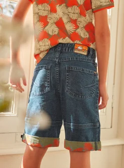 Bermuda Shorts-Sergent Major Palm leaf-patterned denim Bermuda shorts