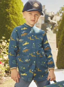 Bags-Sergent Major Petrol blue school blouse with dinosaur print
