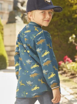 Bags-Sergent Major Petrol blue school blouse with dinosaur print