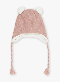 Beany, Scarf, Gloves-Sergent Major Pink hat in cable knit