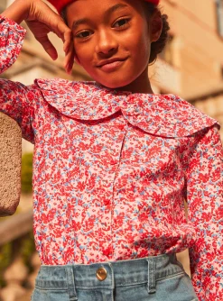 Shirt, T-shirt-Sergent Major Pink, red and lilac blouse with floral print in brushed twill