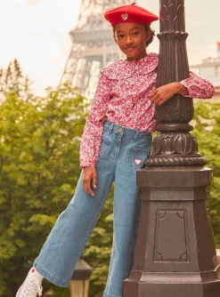 Shirt, T-shirt-Sergent Major Pink, red and lilac blouse with floral print in brushed twill