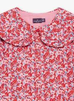 Shirt, T-shirt-Sergent Major Pink, red and lilac blouse with floral print in brushed twill