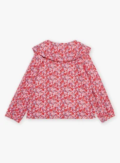 Shirt, T-shirt-Sergent Major Pink, red and lilac blouse with floral print in brushed twill