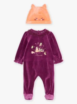 Pajamas & Rompers | Pajamas & Rompers-Sergent Major Purple velvet pyjamas and cap
