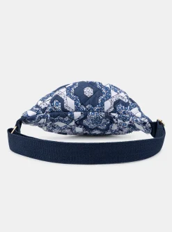 Bag & Umbrella-Sergent Major Quilted blue and white fanny pack with floral print