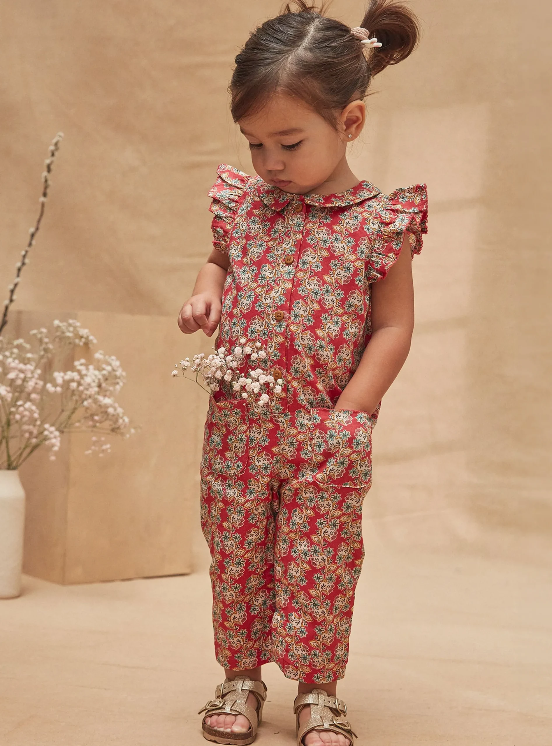 Romper, Jumpsuit & Outfit | Romper, Jumpsuit & Outfit-Sergent Major Red jumpsuit with a floral print collar