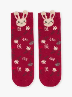 Underwear, Socks, Tights-Sergent Major Red socks with floral jacquard