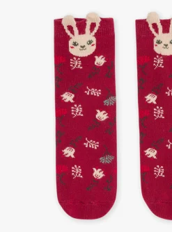 Underwear, Socks, Tights-Sergent Major Red socks with floral jacquard