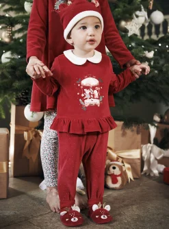 Pajamas & Rompers | Pajamas & Rompers-Sergent Major Red velvet romper and bonnet set