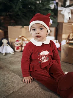 Pajamas & Rompers | Pajamas & Rompers-Sergent Major Red velvet romper and bonnet set