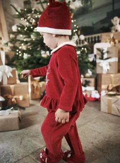 Pajamas & Rompers | Pajamas & Rompers-Sergent Major Red velvet romper and bonnet set