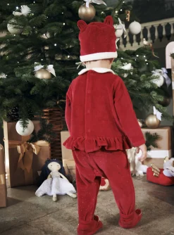Pajamas & Rompers | Pajamas & Rompers-Sergent Major Red velvet romper and bonnet set